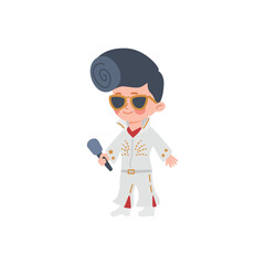 Child singer or rock and roll star in pop star costume, flat vector isolated.