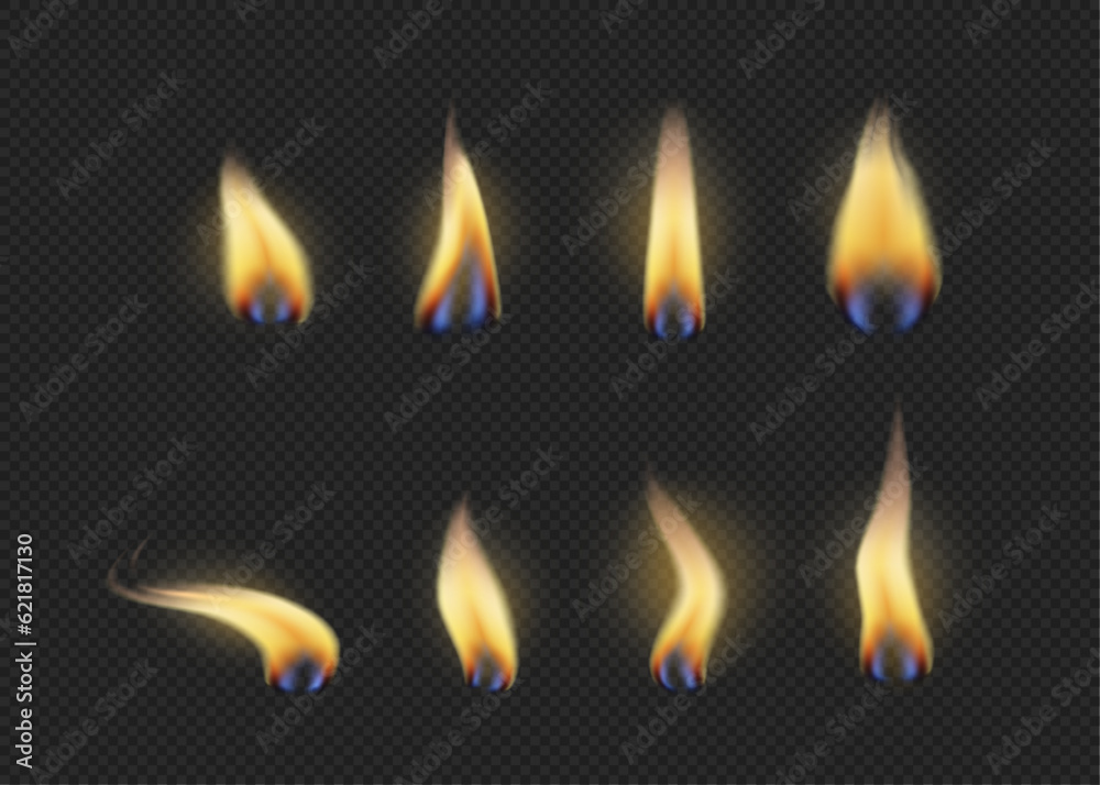 Poster candlelight burning flames and fire glowing and sparkling. vector candle light illuminating brightne