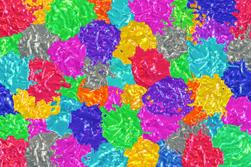 Colorful paint splats background. Joyful and fun creative abstraction for party or vibrant festive backdrop, 3d render - 621817564