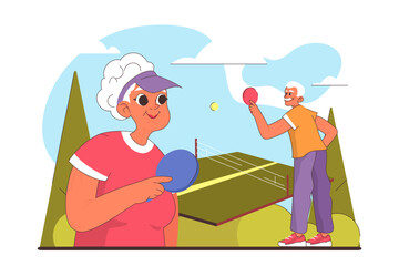 Healthy and active lifestyle. Senior female and male characters enjoying