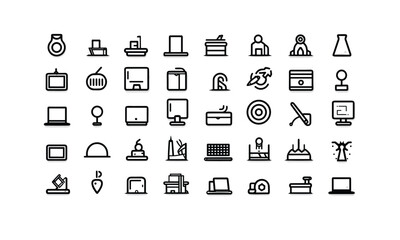 Visual depiction of web symbols inline style. Icons for creative packages, stationary, software, creativity, tools, drawing, and a collection for graphic designers