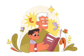 International grandparents day. Elderly man reading a book