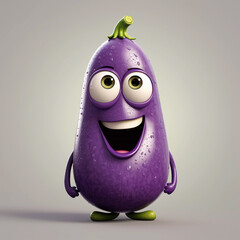 Cute Eggplant Happy Cartoon Character