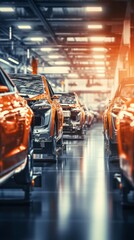 Futuristic electric cars at a factory with copy space. Generative AI