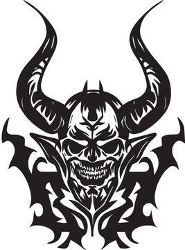 skull with horn tattoo design illustration