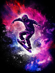 Obraz na płótnie Canvas Astronaut surf on a surfboard in space with stars