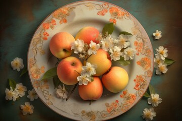 Apple flowers plate. Generate Ai