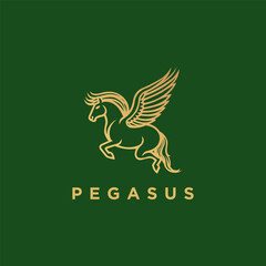 Obraz premium Golden Pegasus logo design template vector icon illustration