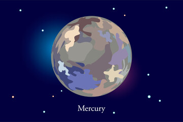 illustration of the planet Mercury, vector Mercury in a space background.