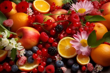 Obraz na płótnie Canvas Flower fruits berry background. Generate Ai