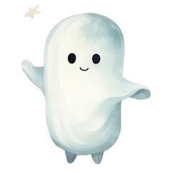 Obraz premium Single little white happy ghost halloween illustration