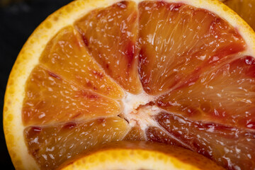 kitchen table, cut sweet juicy orange