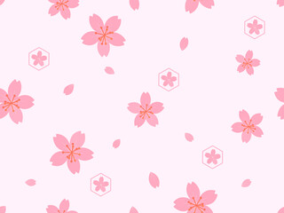 Seamless pattern with cherry blossom Sakura flower on pink background vector illustration.