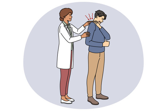 doctor examining patient neck pain, medical checkup clip art preview
