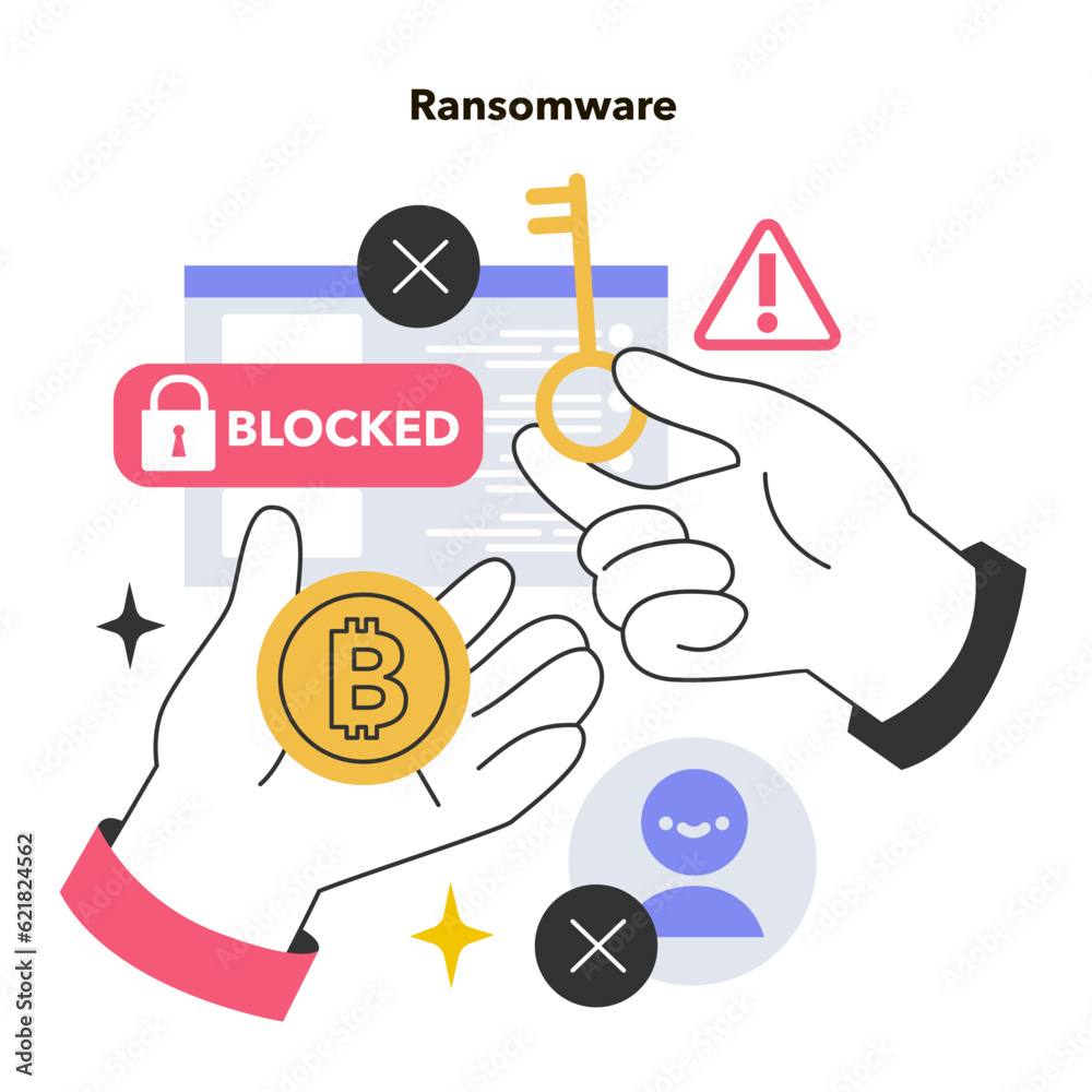 Poster ransomware hacker attack. type of extortion software or malware