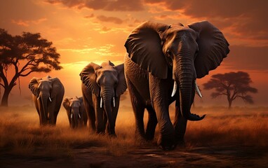Fototapeta na wymiar A herd of elephants walking across a grass covered field. AI