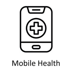 Obraz premium Mobile Health Vector outline Icon Design illustration. Medical and Health Symbol on White background EPS 10 File