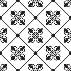 ceramic tile pattern, Seamless porcelain decor, Chinaware background, Black and white floral backdrop for design floor, wall, texture, fabric, paper, tiled, vector illustration, Modern indigo