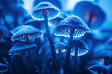 Blue mushroom background. Generate Ai