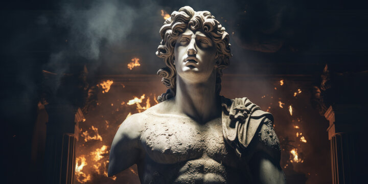 Apollo bust sculpture, Ancient Greek god of Sun and Poetry. Generative AI