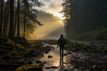 Luminescent Whispers: Exploring the Enchanting Serenity of a Fog-Enshrouded Forest Morning, Immersed in the Ethereal Dance of Light and Shadow Generative AI