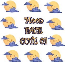 Illustration of a variety of cute moon faces