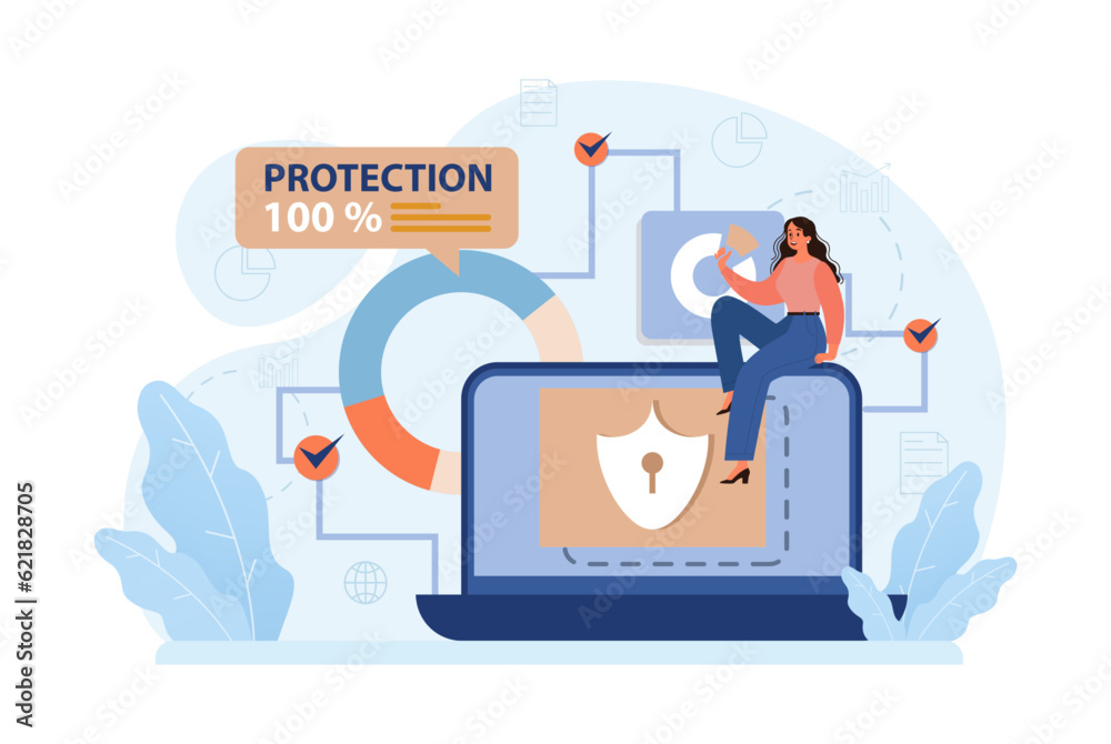Wall mural cyber or web security set. artificial intelligence provide data protection