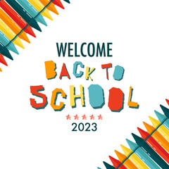 Back to school banner concept. Modern illustration of colorful crayon pencils frame and text. Student, pupil. Trendy vector illustration for card, web banner design.