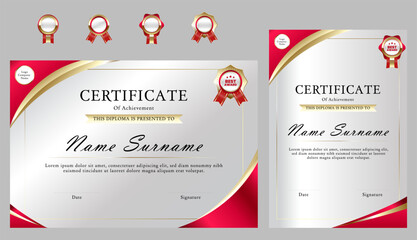 Luxury gold red theme certificate design template combined award icon set