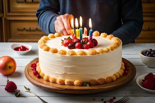 Cake And Candels Man Holding In Plate