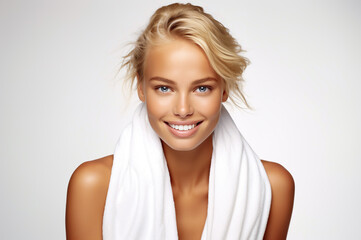 AI generated image of attractive woman face in towel