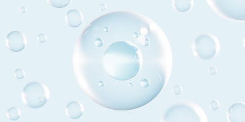Molecule inside Liquid Bubble.Concept of health products and background. 3d render