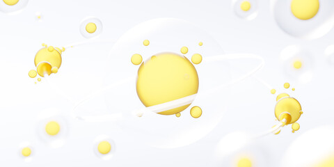 3D Gold Collagen serum and vitamin hyaluronic acid skin care solutions. 3d rendering