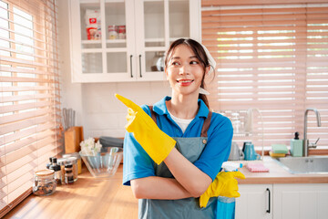 Housework or house keeping service female cleaning dust in house, cleaning agency small business. professional equipment cleaning old home.