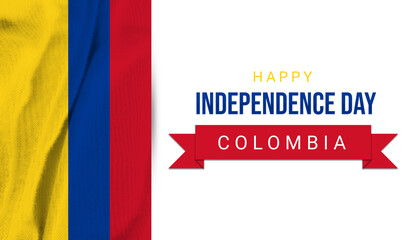 Happy Independence Day Colombia on 20th of July with Colombian flag on white background and typography