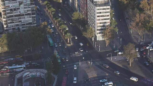 Aerial view of Plaza de la Dignidad square traffic