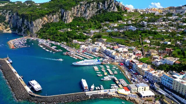 Marina And Yacht Club On The Island Of Capri In Italy. aerial
