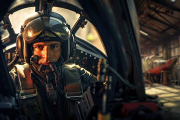 AI generated image of male pilot in cockpit