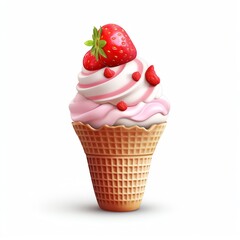 a ice cream cone with strawberries and a strawberry on top