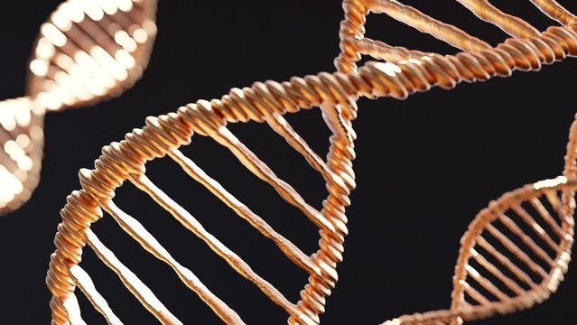 3D animation of gold DNA strands over dark background
