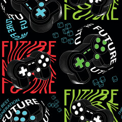 Seamless  pattern with 3D joysticks. gaming cool print for boys and girls. Suitable for textiles, sportswear, web

