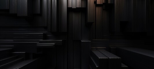 Abstract dark geometric black anthracite 3d texture wall with squares and rectangles background banner illustration, textured wallpaper (Generative Ai)