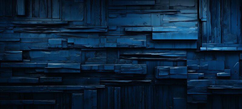 Abstract dark geometric blue 3d texture wall with squares and rectangles background banner illustration, textured wallpaper (Generative Ai)