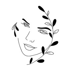 abstract face line drawing. Beauty Woman Portrait minimalistic style 17