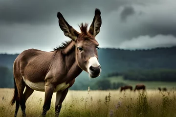 Fotobehang donkey in the field © Awais05