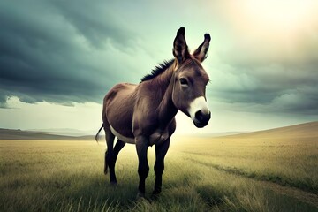 Fototapeta na wymiar donkey in the field
