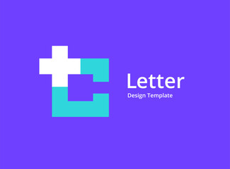 Letter C cross plus medical logo icon design template elements
