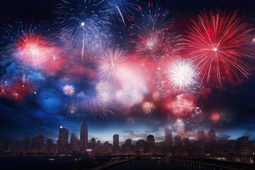 Fireworks City Night 4th july american celebration sky AI Generated