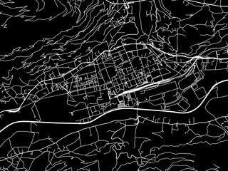 Vector road map of the city of  Aosta in the Italy with white roads on a black background.
