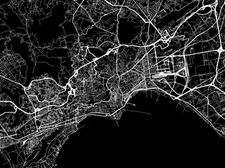 Vector road map of the city of  Napoli in the Italy with white roads on a black background.